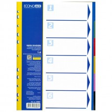 Разделитель листов А4 Economix, пластик, 6 разделов, цветной