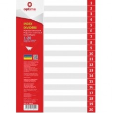 Разделитель листов А4 Optima, пластик, 1-20 раздел, цифровой