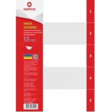 Разделитель листов А4 Optima, пластик, 1-5 раздел, цифровой