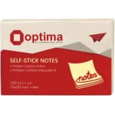 Блок для заметок с клейким слоем Optima, 50х75 мм, 100 л., пастель желтый