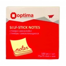 Блок для заметок с клейким слоем Optima, 75х75 мм, 100 л., пастель желтый