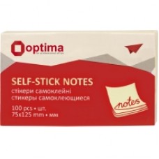 Блок для заметок с клейким слоем Optima, 75х125 мм, 100 л., пастель желтый