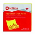 Блок для заметок с клейким слоем Optima, 75х75 мм, 100 л., неон желтый