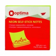 Блок для заметок с клейким слоем Optima, 75х75 мм, 100 л., неон салатовый