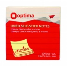 Блок для заметок с клейким слоем Optima, 75х75 мм, 100 л., неон желтый