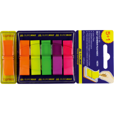 Закладки с клейким слоем Buromax Neon Pop-up (5+1), 45x12мм, 240 шт., прозрачные, 5 неоновых цветов