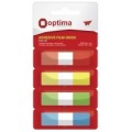 Закладки с клейким слоем Optima, 12х45 мм, 160 шт., пластиковые полупрозрачные, 4 неоновых цвета