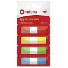 Закладки с клейким слоем Optima, 12х45 мм, 160 шт., пластиковые полупрозрачные, 4 неоновых цвета