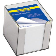 Бокс с белой бумагой Buromax, 90х90х90мм, 1000л., дымчатая