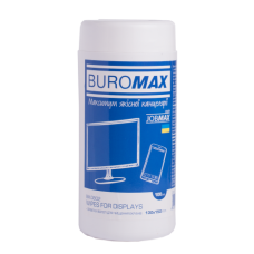 Салфетки для очистки экранов, мониторов и оптики Jobmax Buromax, 100 шт, круглая туба