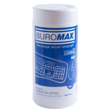 Салфетки для очистки оргтехники, офисной мебели, пластика Buromax "Jobmax", 100 шт, круглая туба